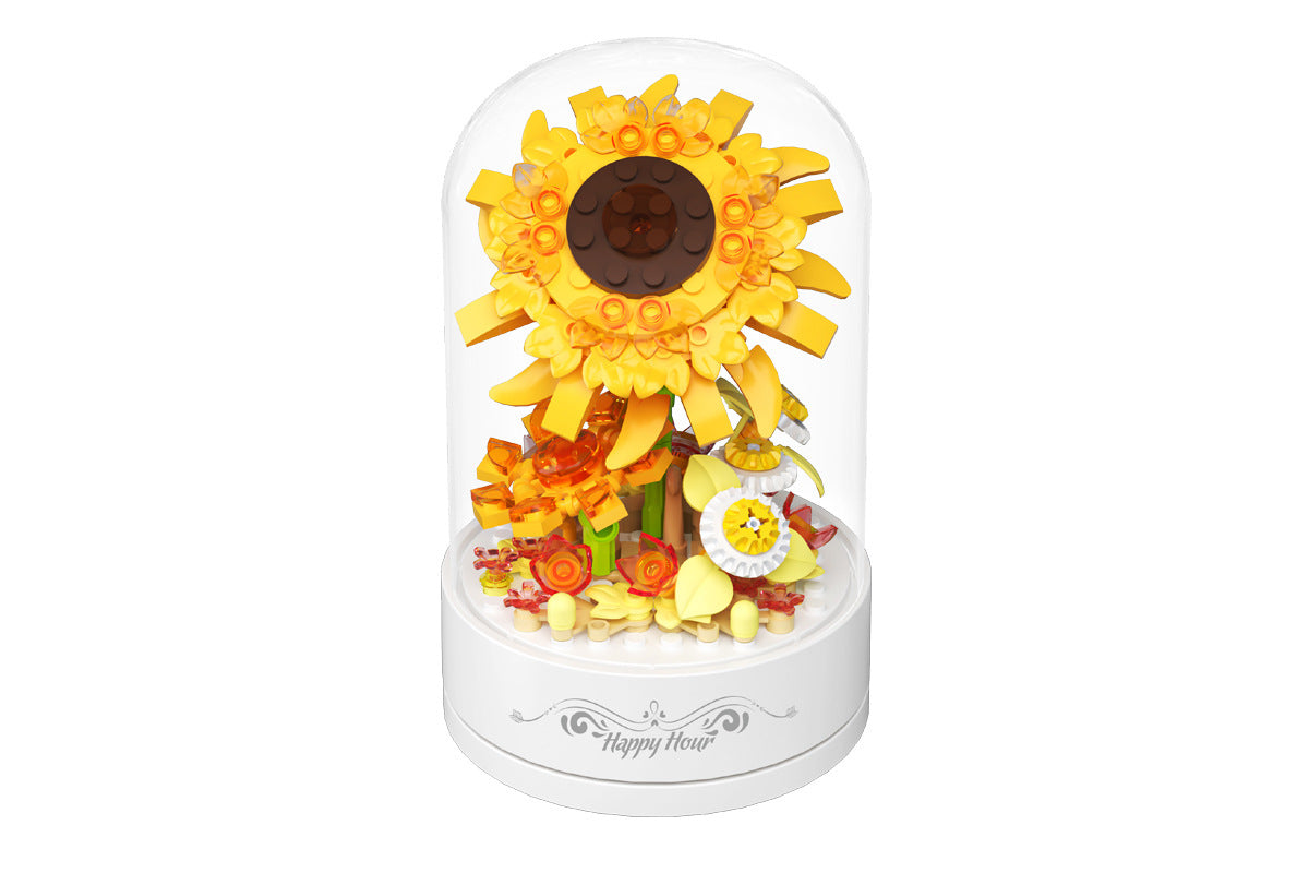 Flowers Music Box Building Blocks with Dust Cover Music Box Building Toys
