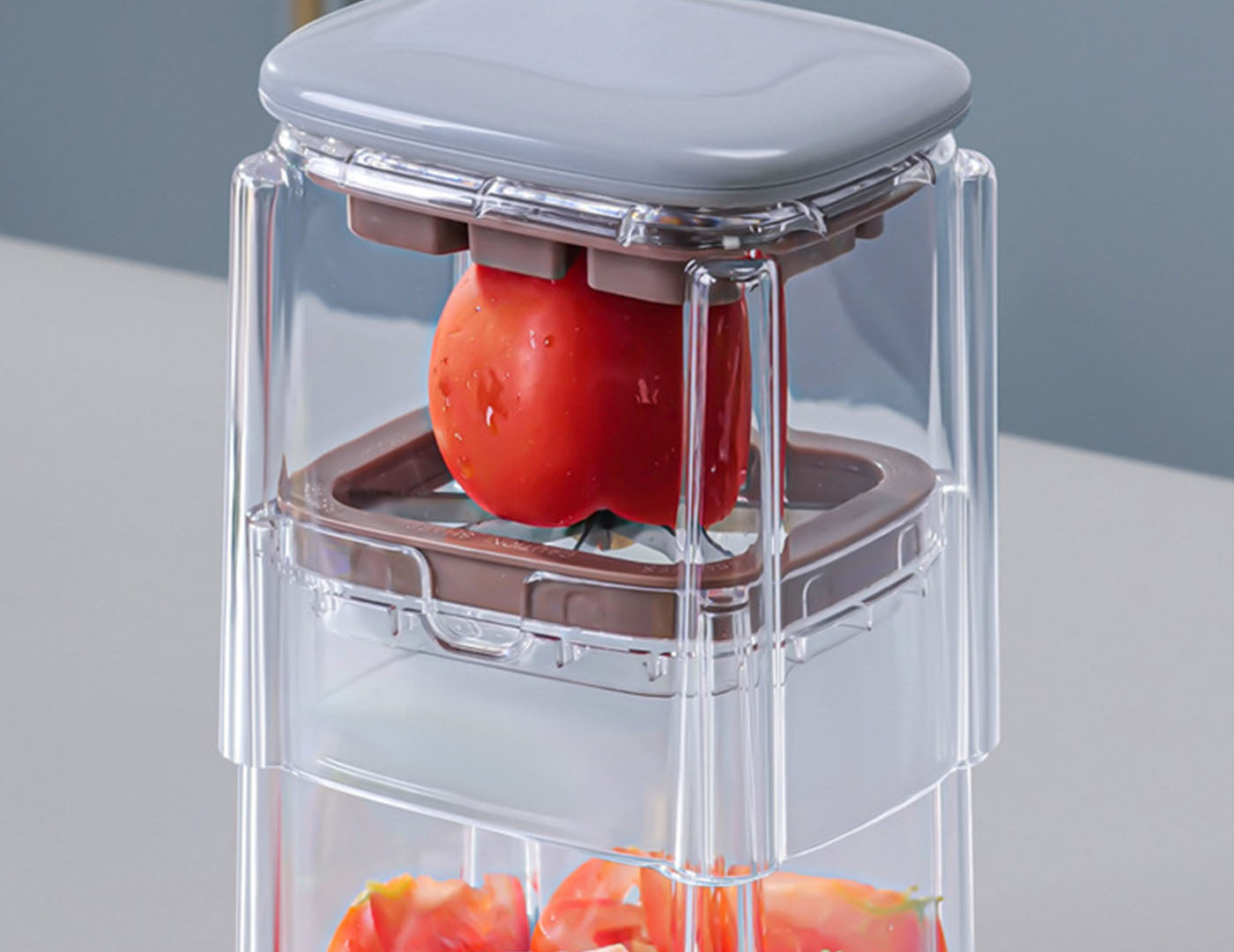 Vegetable Chopper with 4 Interchangeable Blades Press-Type Food Cutter with Container for Dicing