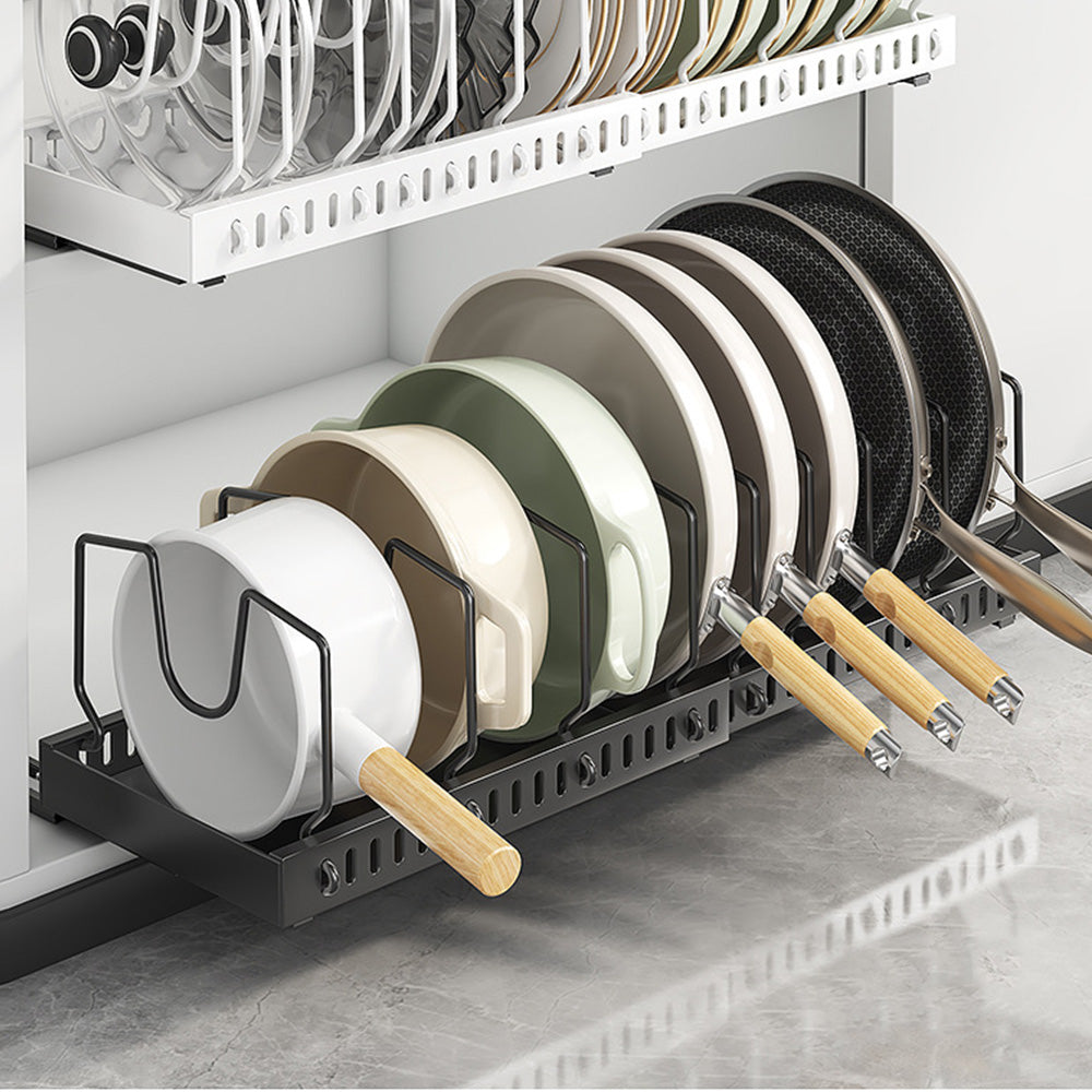 Pots and Pans Organizer Slide Out inside Cabinet Storage for Pot Lid Bakeware