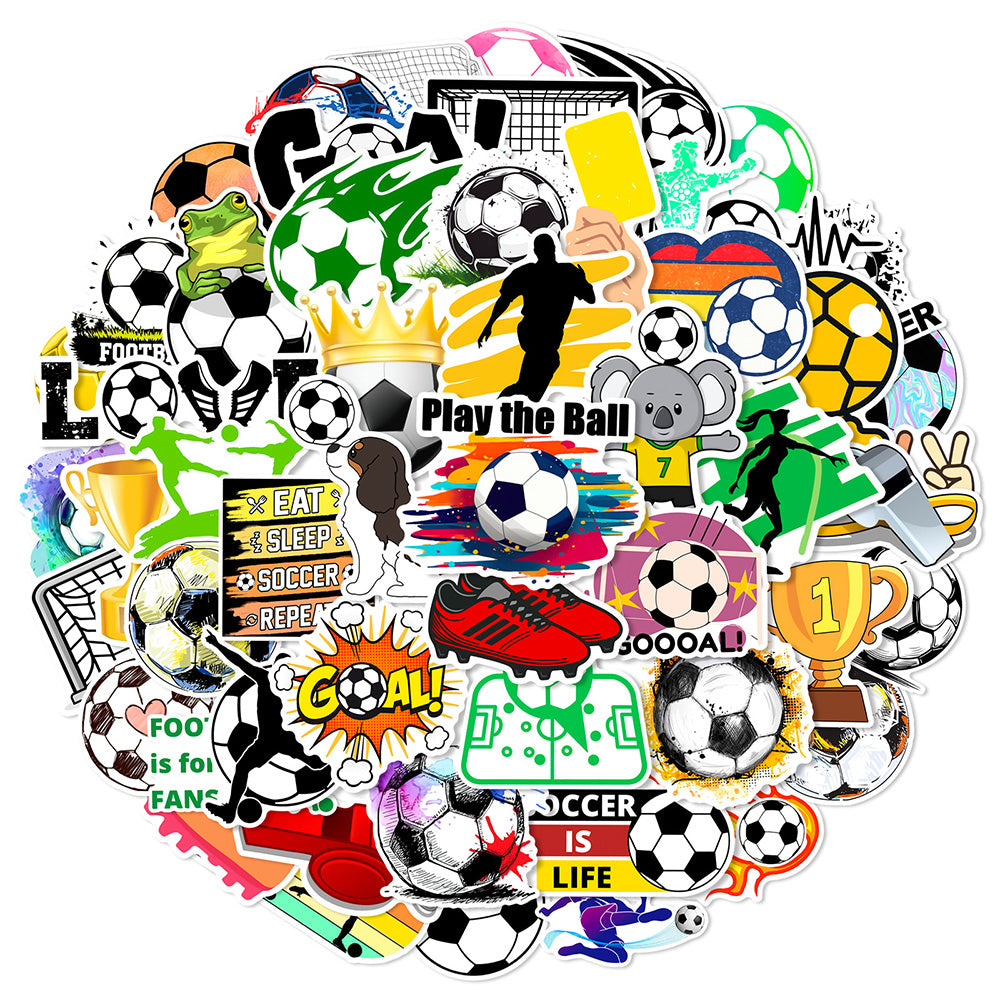 50Pcs Football Theme Sticker Set Water-repellent for Water Bottle Laptop Decoration