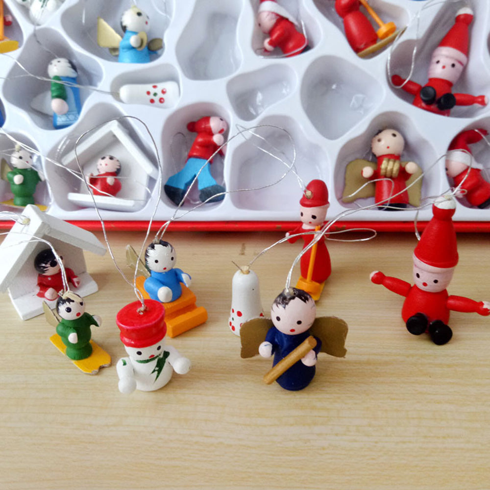 48pcs Wooden Christmas Tree Ornaments Set for Holiday Decoration