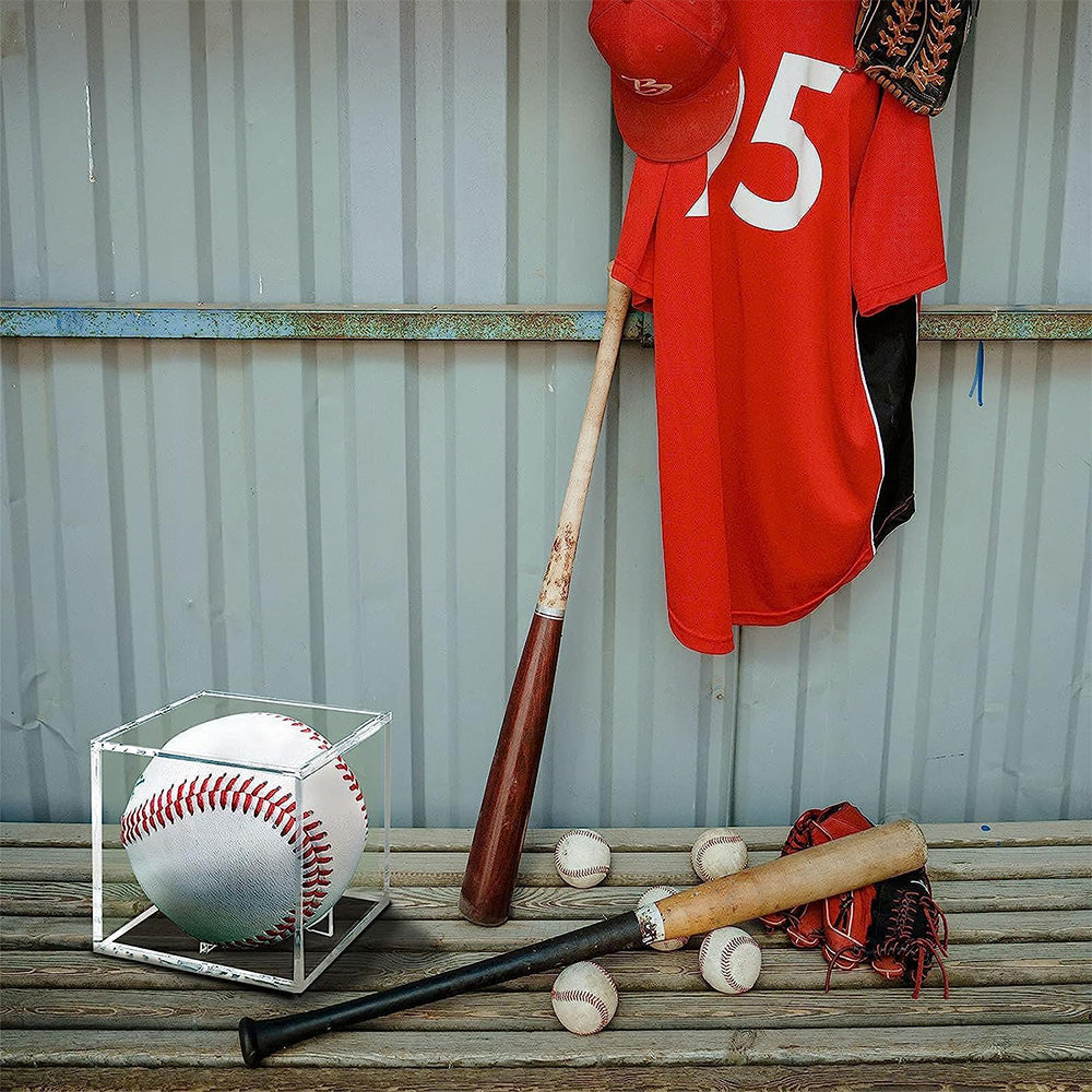 2Pcs Square Baseball Holder Stackable Cube Display Case with UV Protection