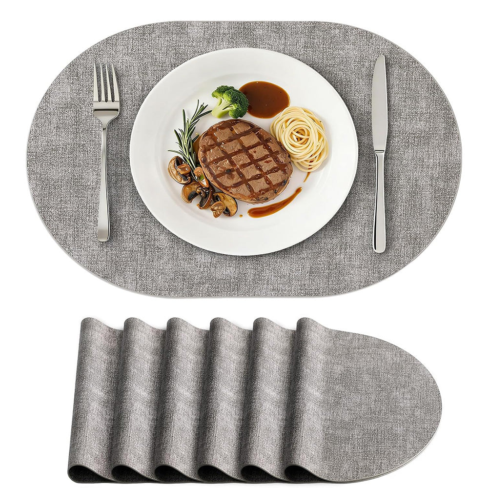 6Pcs Faux Leather Placemats Waterproof Heat Resistant Washable Table Mats for Dining Table