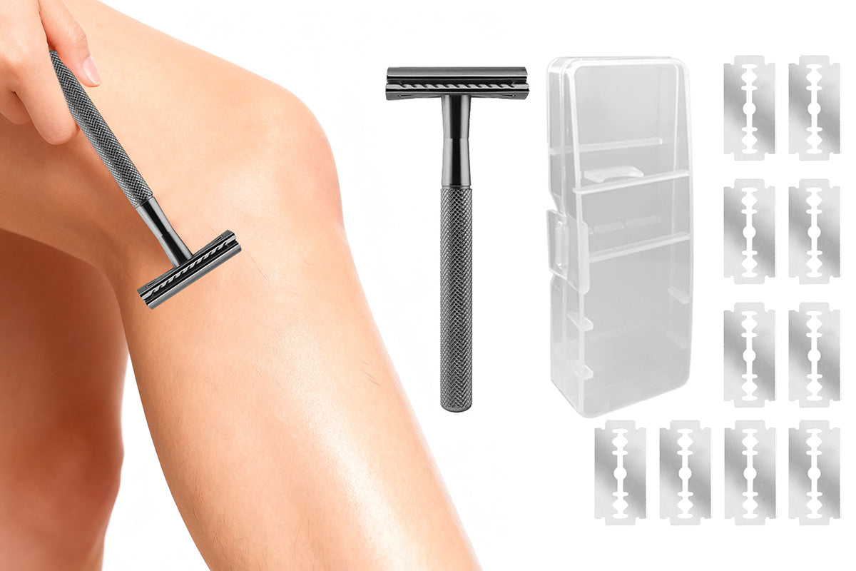 Matte Double Edge Manual Razor With 10 Blades For Men