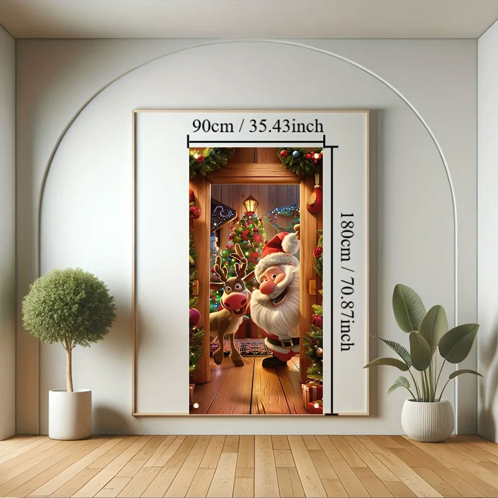 180x90CM Santa Claus Door Cover Christmas Background Cloth Hanging