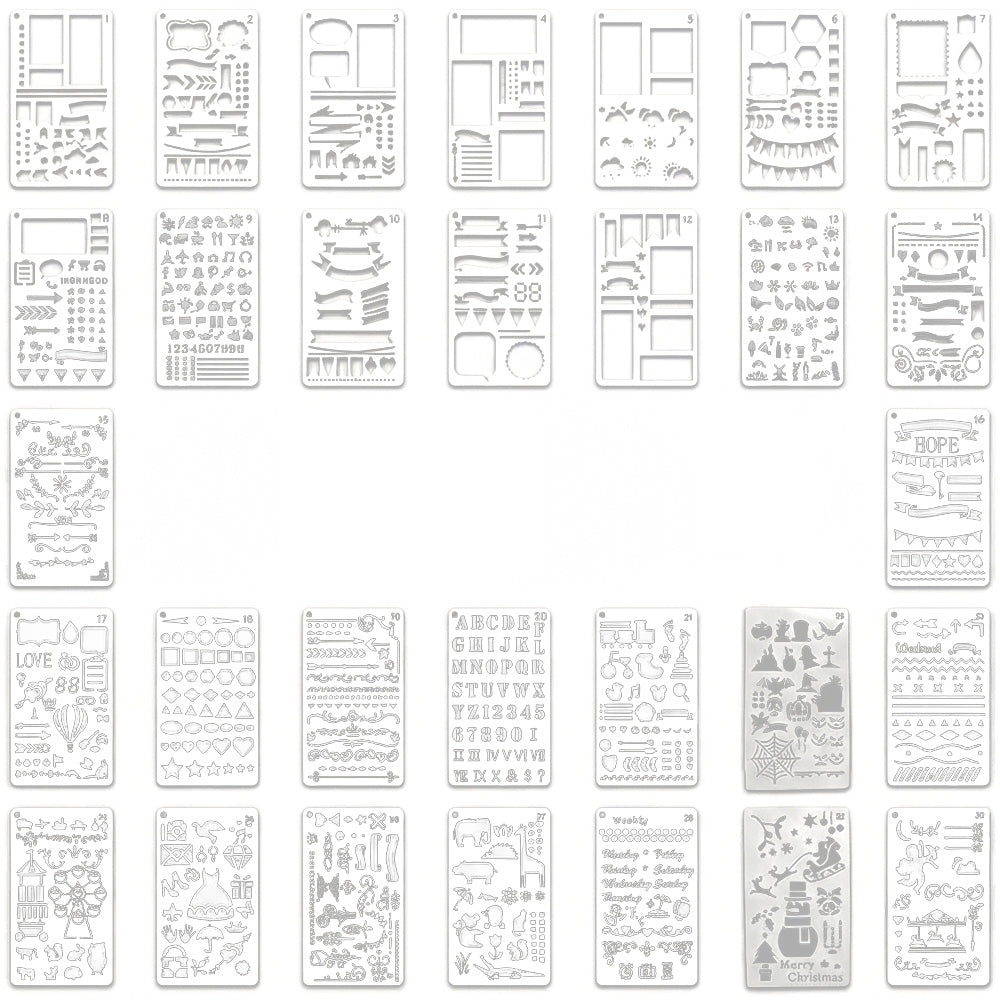 30 Piece A6 Reusable Drawing Journal Painting Craft Stencils