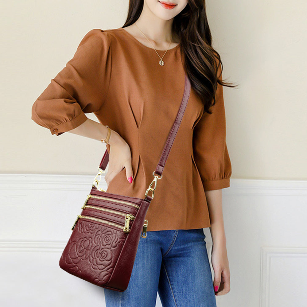 Genuine Leather Crossbody Shoulder Bag Multi-Compartment Water-resistant Handbag