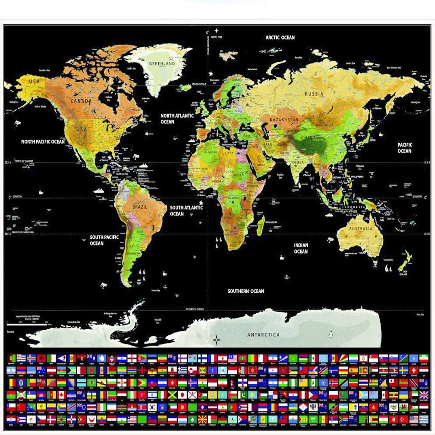 82x60CM/42x30CM Scratch Off Colored World Map with Scratch Accessories Kit-National Flag Style