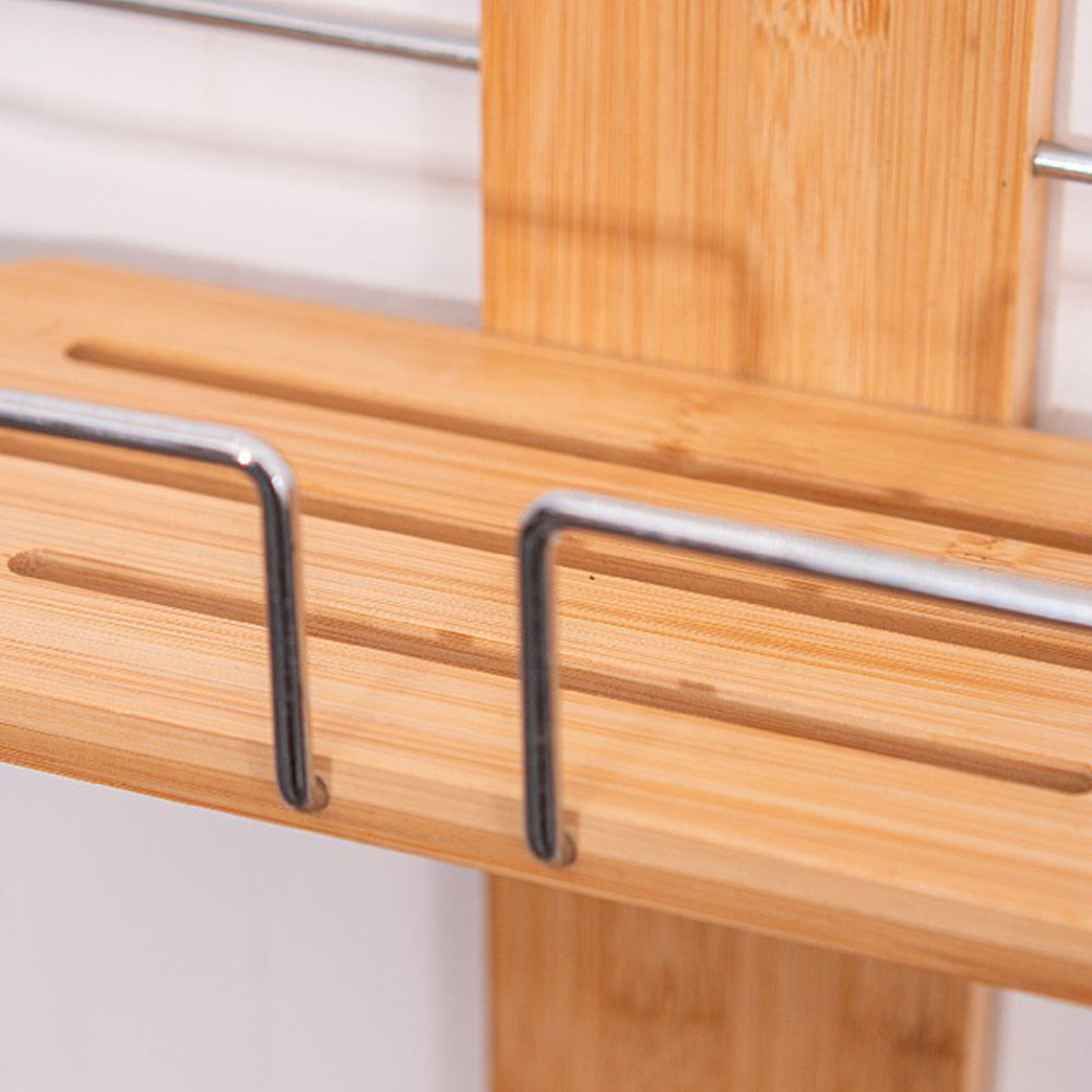 2 Tier Bamboo Shower Caddy with Drain Holes Hanging Organizer for Bathroom