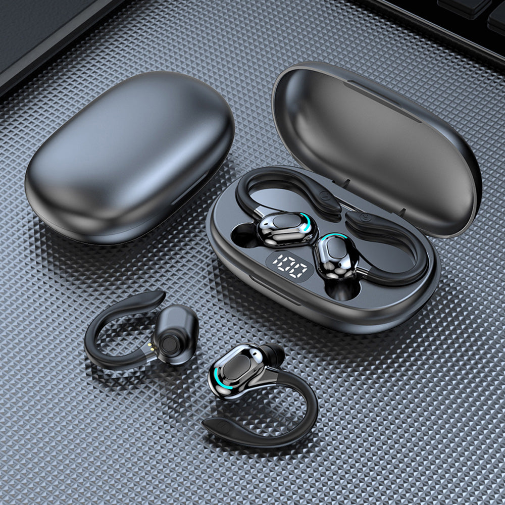 Wireless Bluetooth Earphones Over Ear Waterproof Sports Earbuds With LED Display Noise Cancelling Mic
