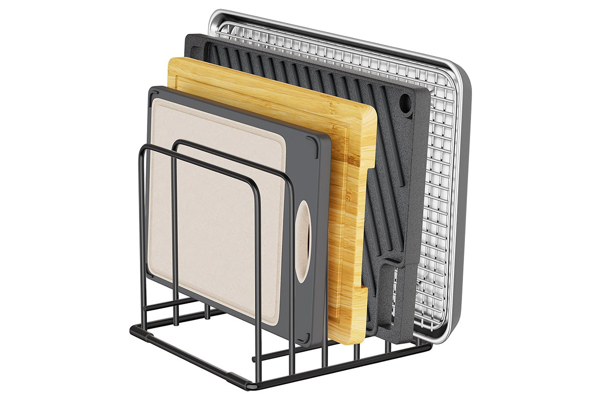 5 Slot Kitchen Organizer Rack Dish and Cutting Board Holder for Cabinet Countertop Pantry