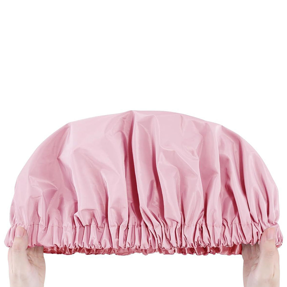 Reusable Water-Resistant Double-Layer Polyester and Satin Shower Cap for Women