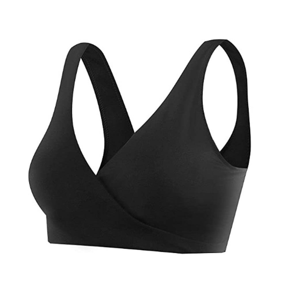 Seamless Wireless Cross Front Lounge Bra with Removable Pads for Women-Black