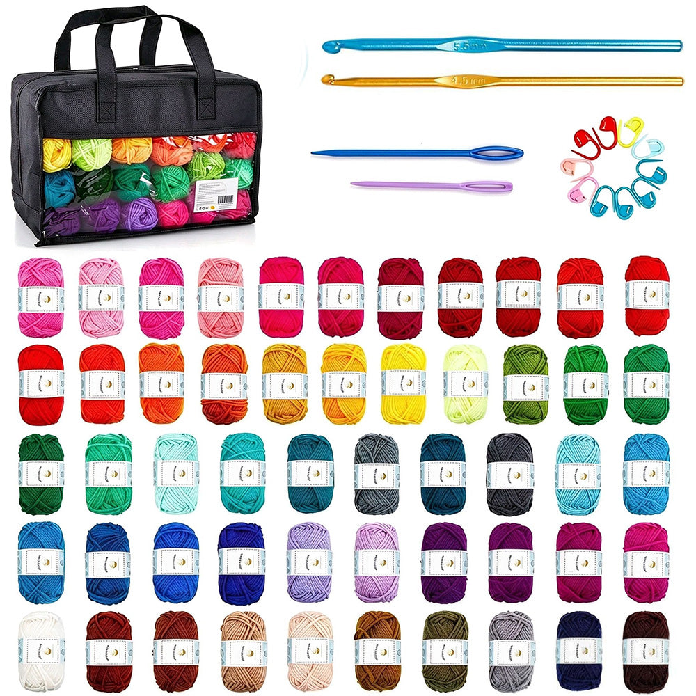 Crochet Yarn Set with Hooks Sewing Needles Stitch Markers Storage Bag