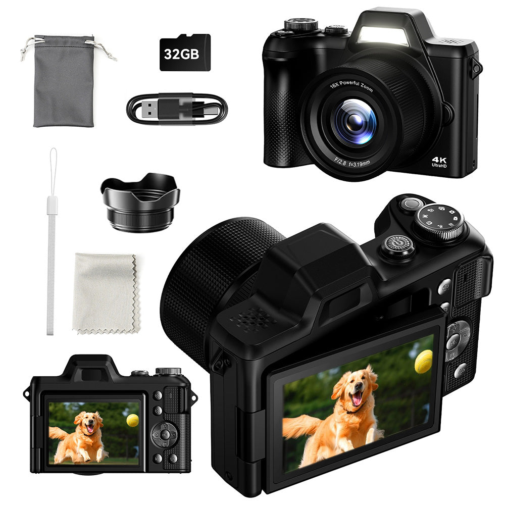 4K Digital Camera for Photography and Video Recording 16X Zoom with 32GB TF Card