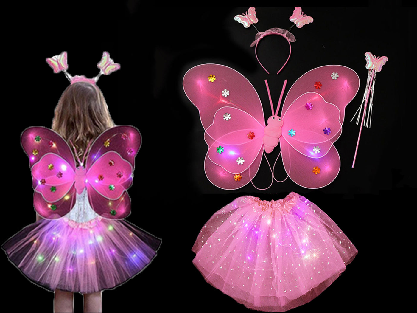 Girl's Luminous Princess Skirt and Wings Fairy Wand Headband Set