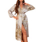 Casual Floral Print Satin Night Robe Long Sleeve V Neck Sleep Robe With Belt