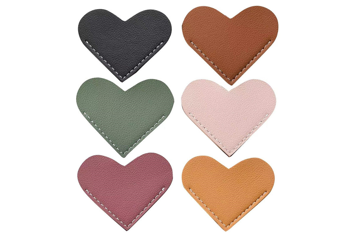 6pcs PU Leather Heart Bookmarks Cute Corner Page Protectors for Teachers Students Book Lovers