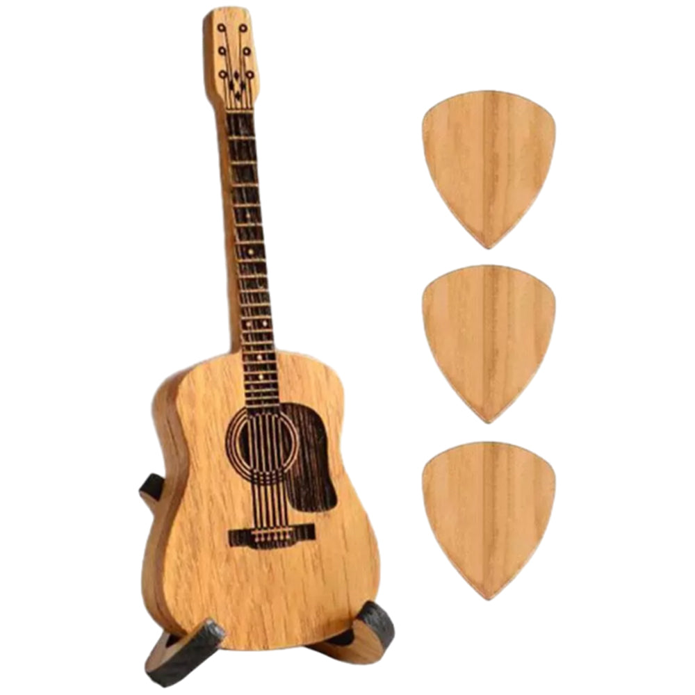 3Pcs Portable Wooden Acoustic Guitar Picks with Box and Holder