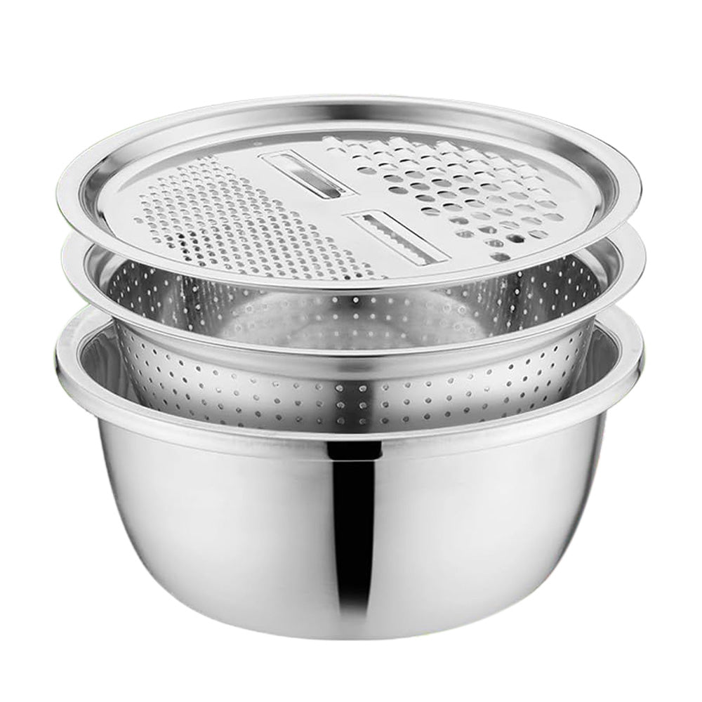 3Pcs Stainless Steel Vegetable Cutter Bowl Set with Grater and Strainer