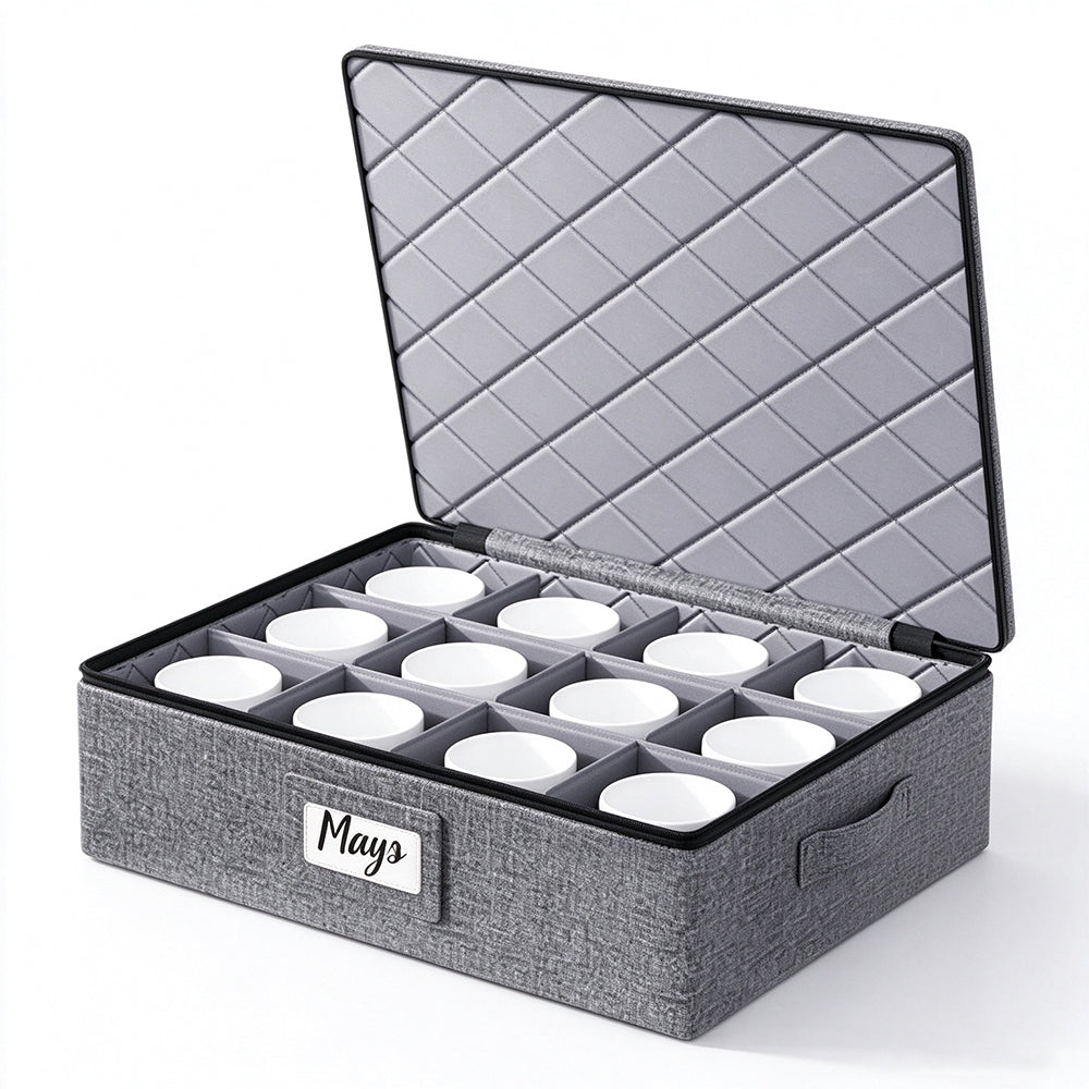 12 Compartment Quilted Fabric Wine Glass Storage Box with Dividers