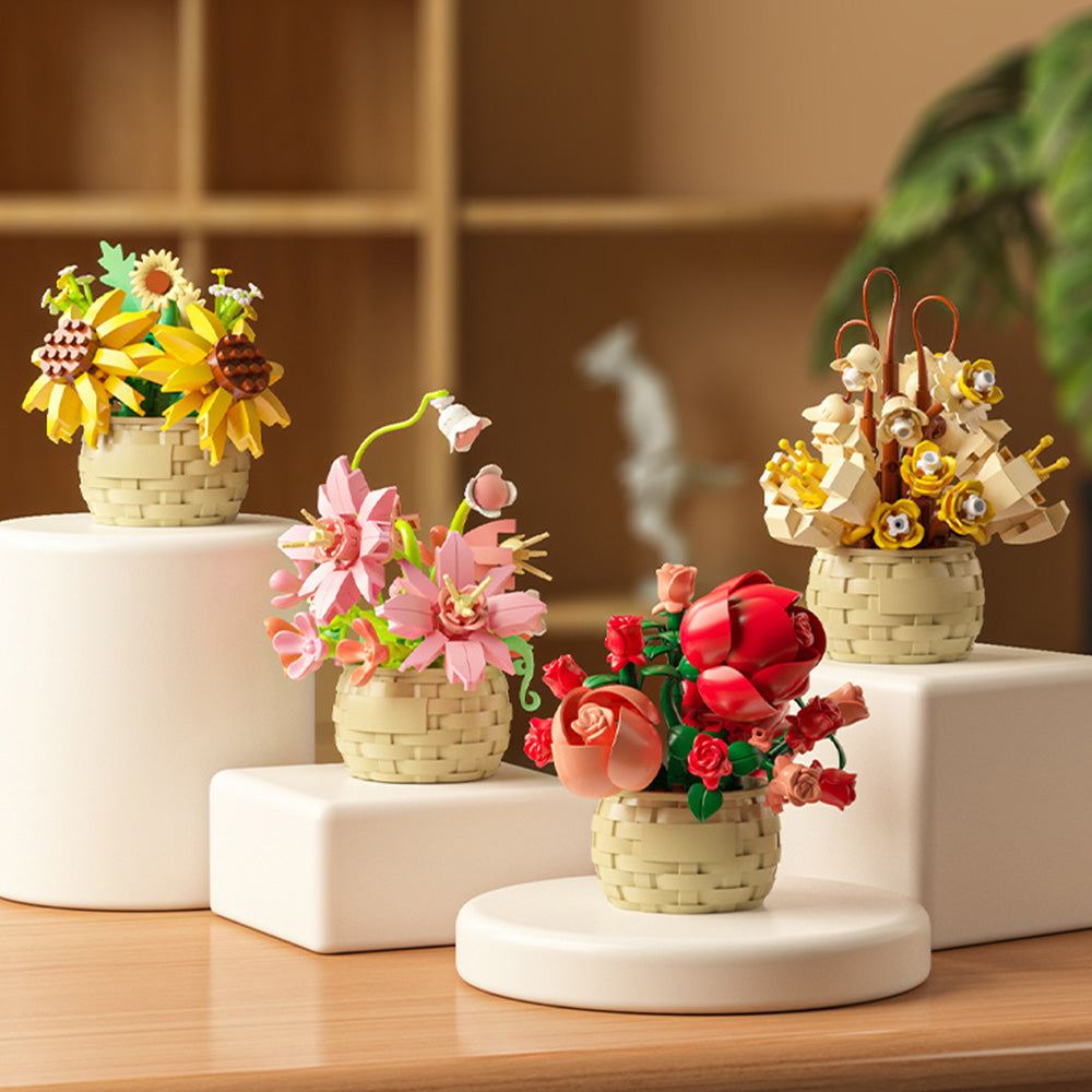 8PCS Flower Building Blocks Set Mini Potted Plants and Succulents Toys