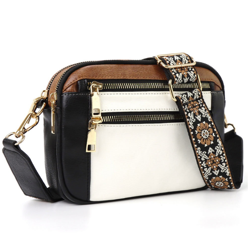 Small PU Crossbody Bag for Women Color-Block Shoulder Bag