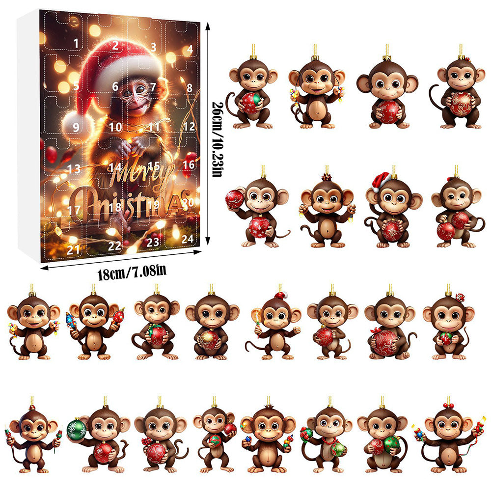 2025 Advent Countdown Calendar Funny Monkey Ornament Christmas Hanging Ornaments