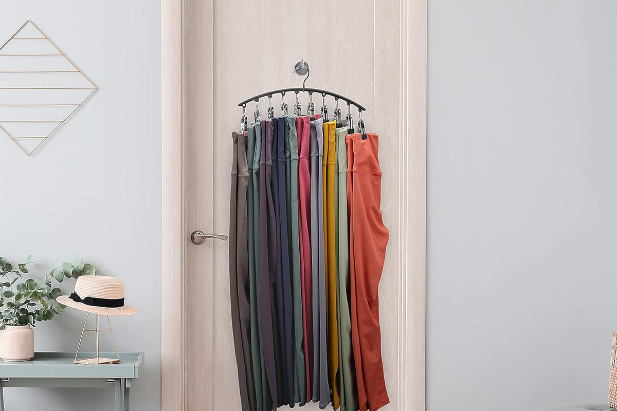 2 Pack Space-Saving 10-Clip Yoga Pants Hangers Closet Organizer for Leggings Skirts and More