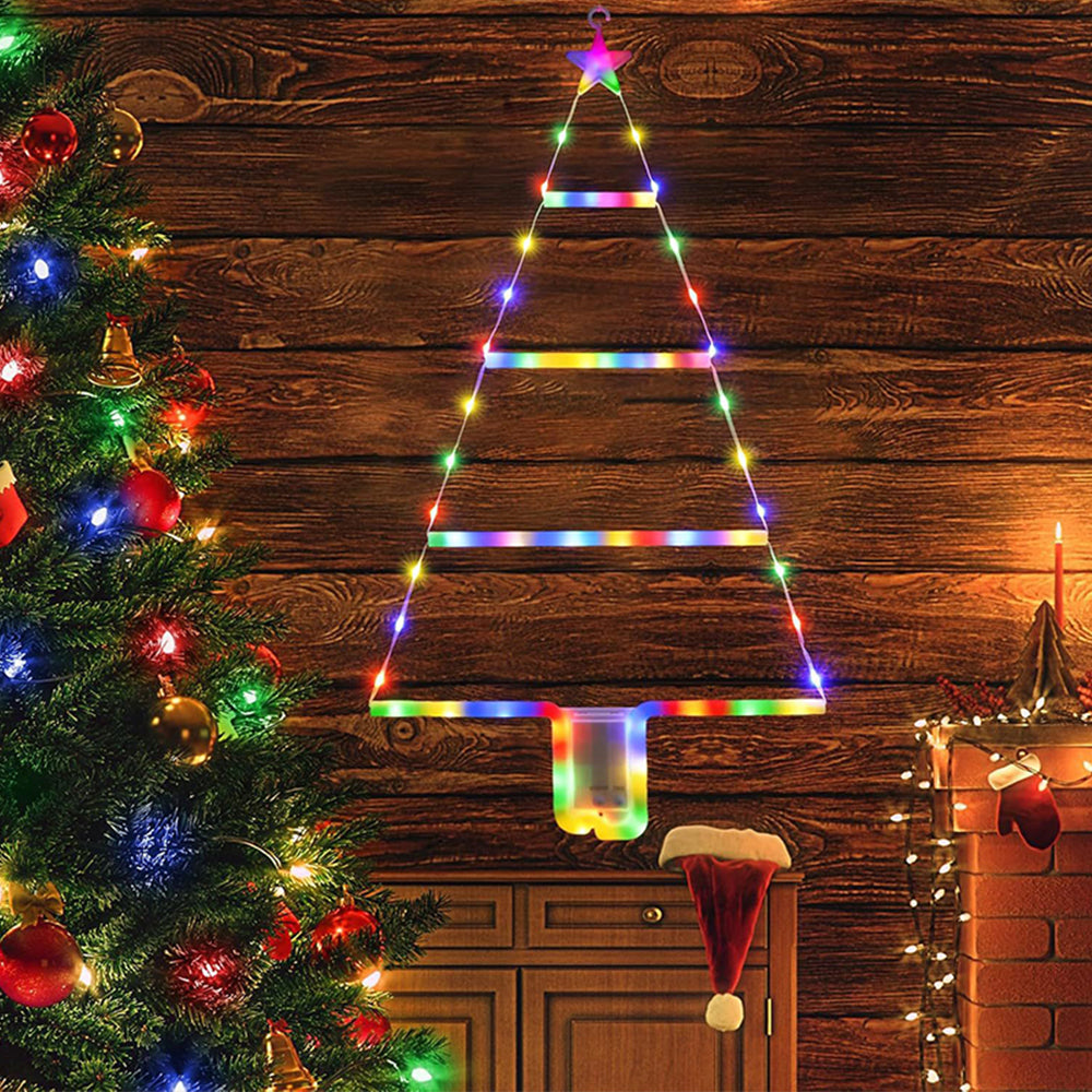 Christmas Tree Lights Decorations Colorful Light String Triangle Ladder
