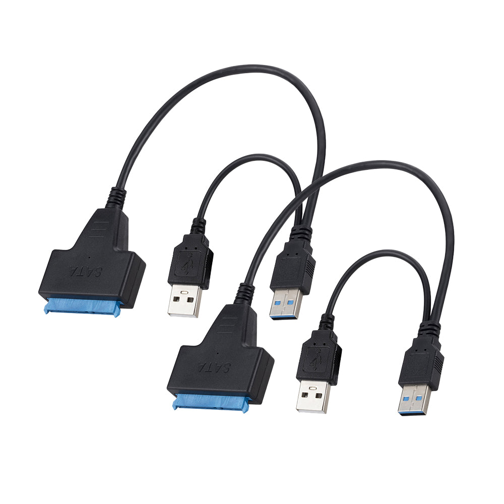 2Pcs USB 3.0 to SATA Hard Drive Adapter Cable for 2.5/3.5 inch SSD and HDD Dual USB