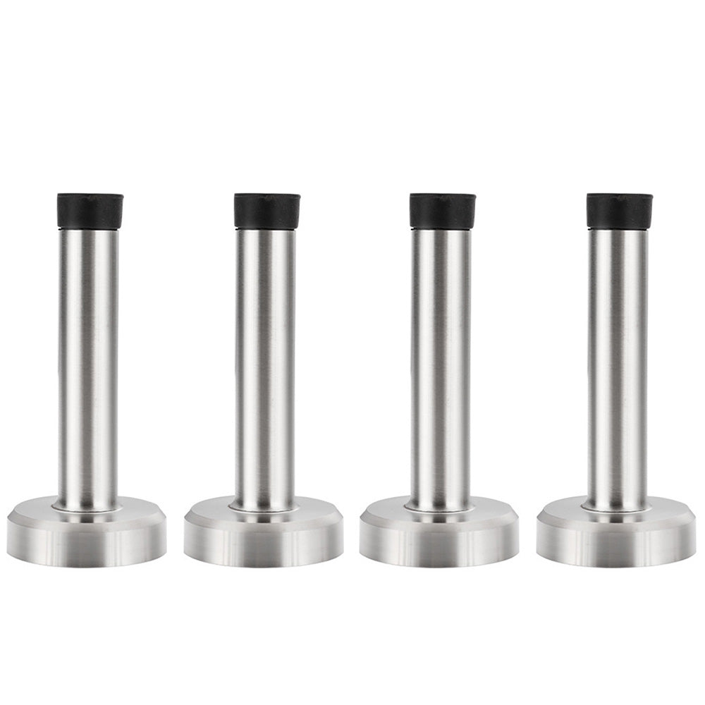 4 Pack Stainless Steel Door Stop Strong Adhesive No-Drill with Rubber Bumper