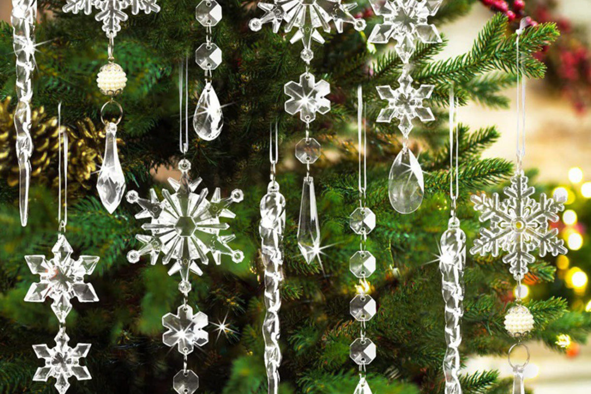 18Pcs Hanging Acrylic Christmas Snowflake Icicle Drop Ornaments for Xmas Tree
