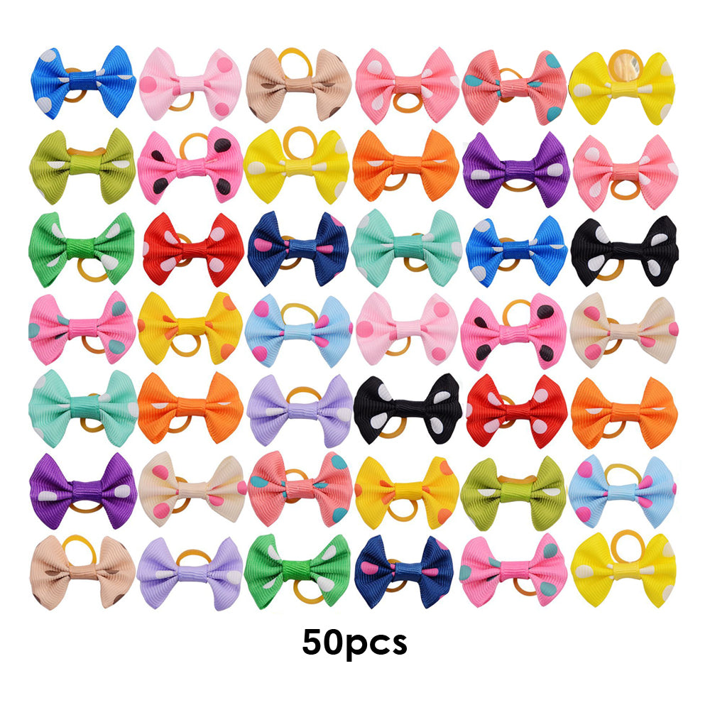 50Pcs Pet Small Dog Hair Bows Rubber Bands Puppy Cat Grooming Accessory