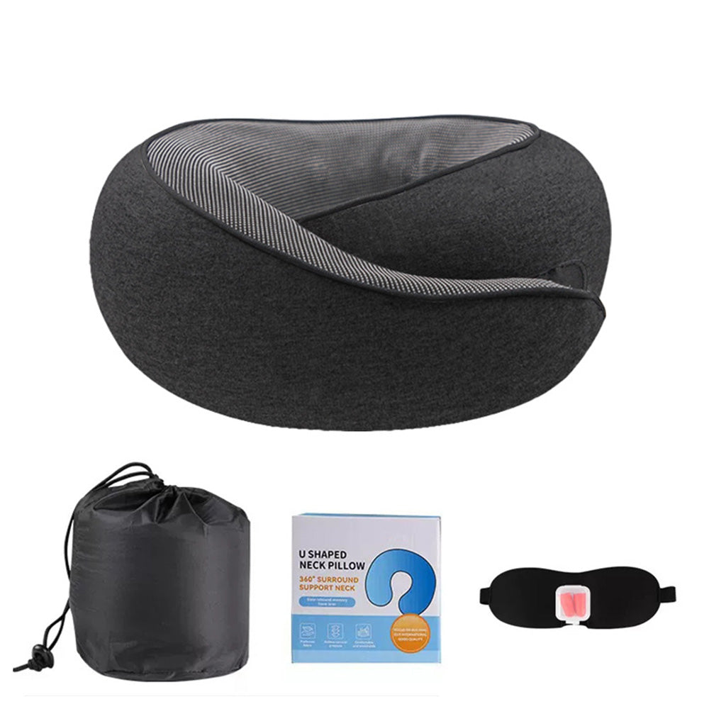 G Shape Memory Foam Travel Neck Pillow Set with Eye Mask Earplugs Bag