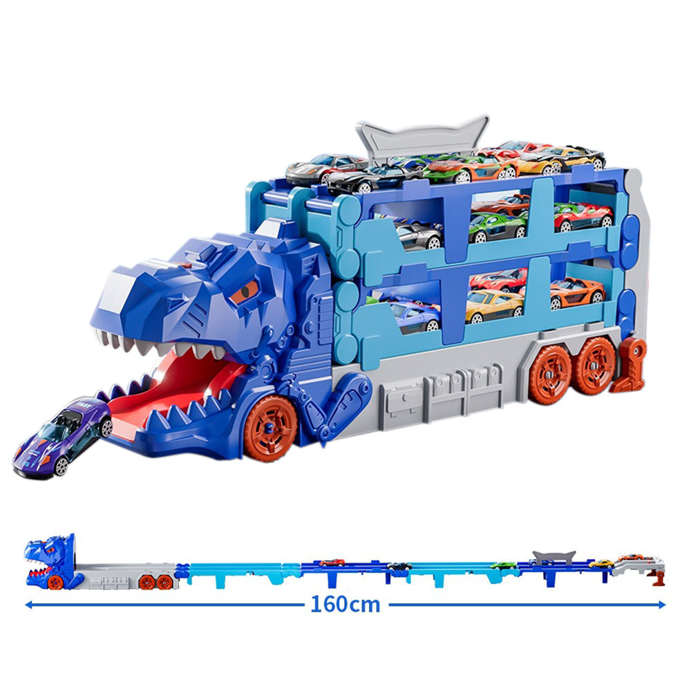 Foldable Dinosaur Truck with Dual Tracks and 6 Small Cars for Home Outdoors