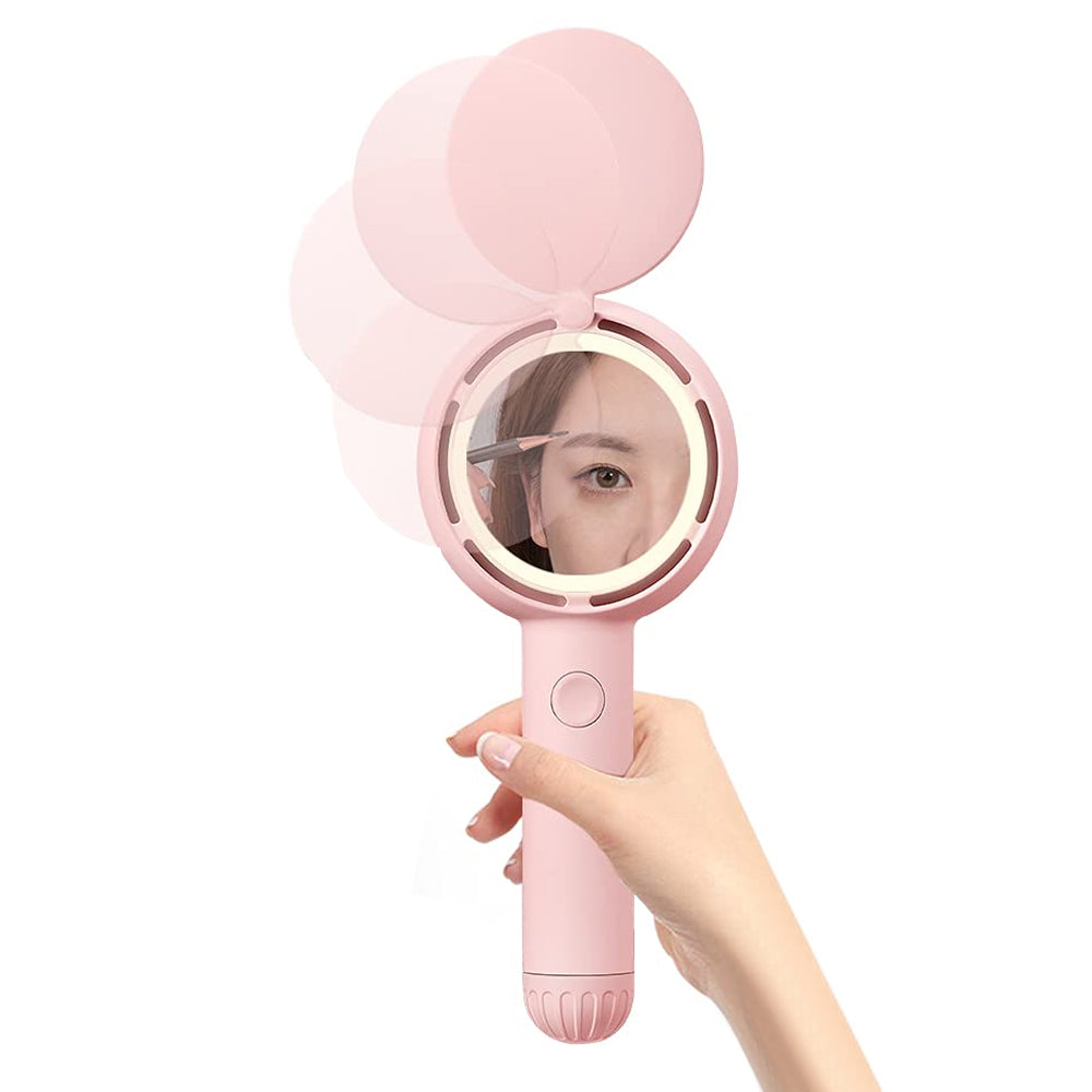 Mini Handheld Fan with LED Light Makeup Mirror Rechargeable Portable Fan