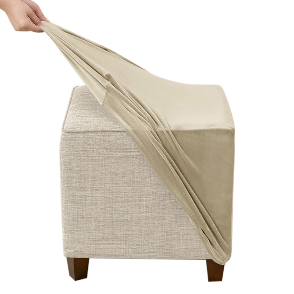 High Stretch Square Footstool Cover Machine Washable-Beige