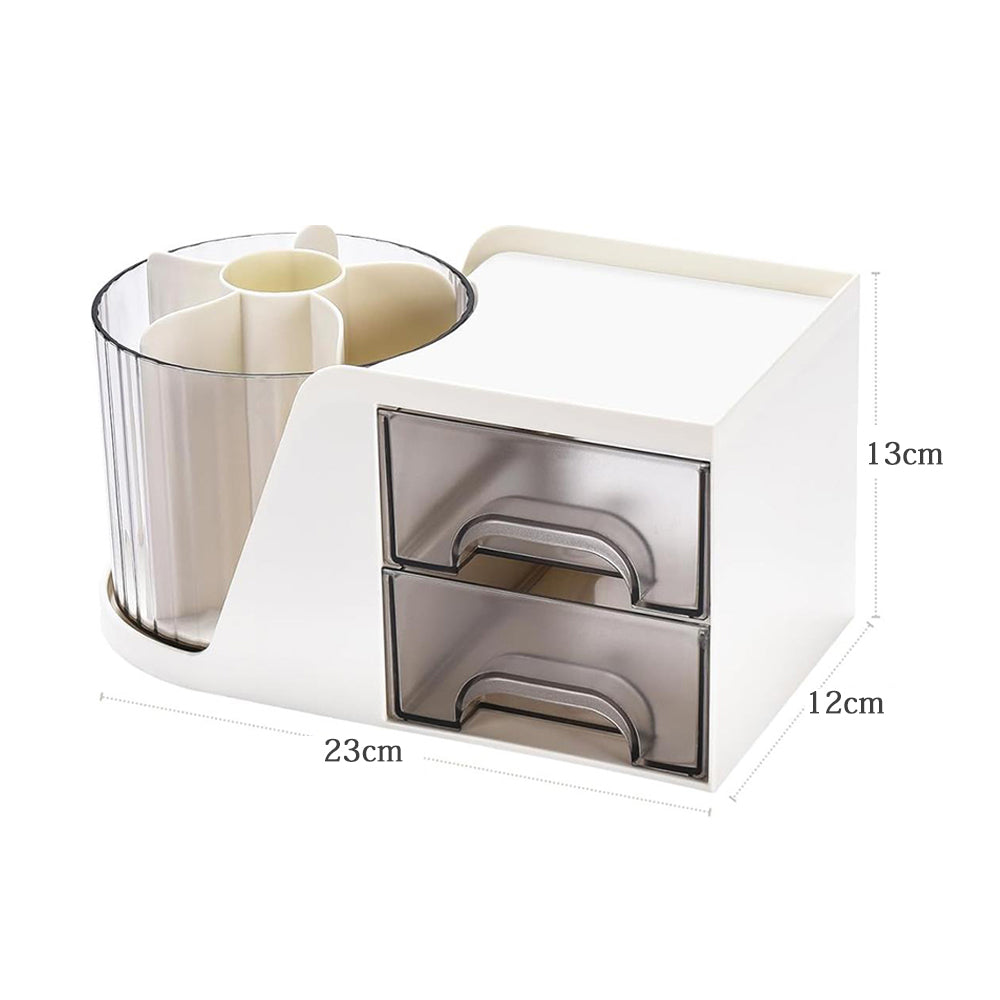 Rotating  Pen Holder with 2 Drawer Multi-Functional