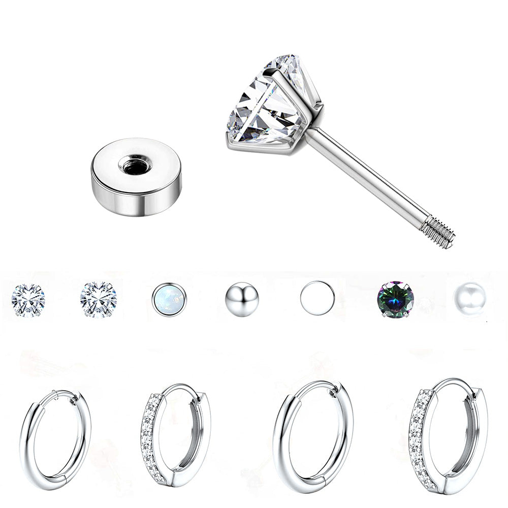 11Pairs Hypoallergenic Stud Hoop Earrings for Women Trendy Silver Hoops Cartilage Earring Stacks Set