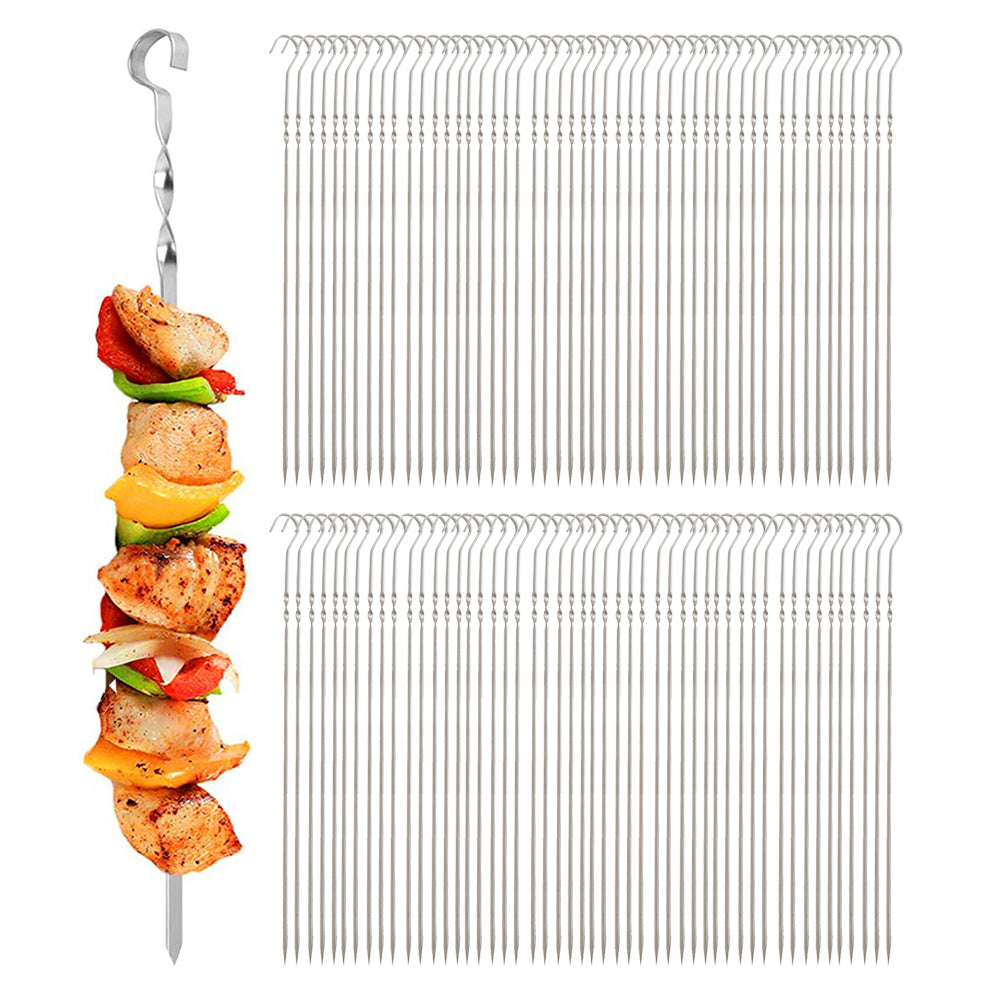 100Pcs 30cm Flat Long Stainless Steel Skewers for Grilling