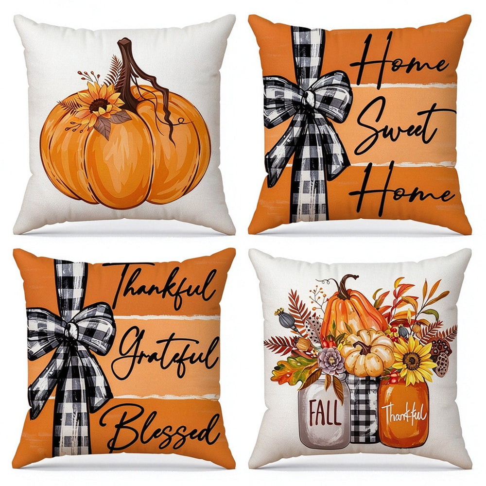 4 Pack Pumpkin Pillow Covers for Halloween Home Decor