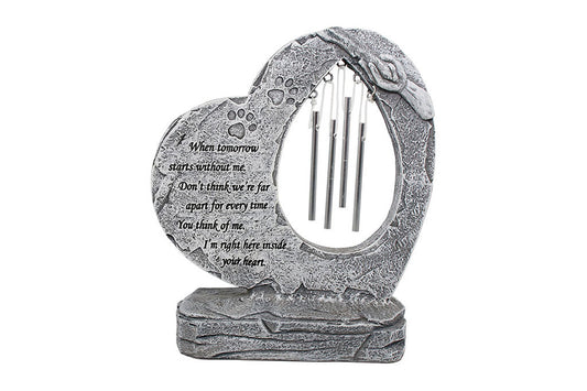 Heart Shaped Pet Memorial Wind Chime Resin Statue Home Decor