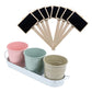 3Pcs Metal Herb Plant Pot with Tray and 10Pcs Mini Chalkboard Wooden Plant Tags Stakes