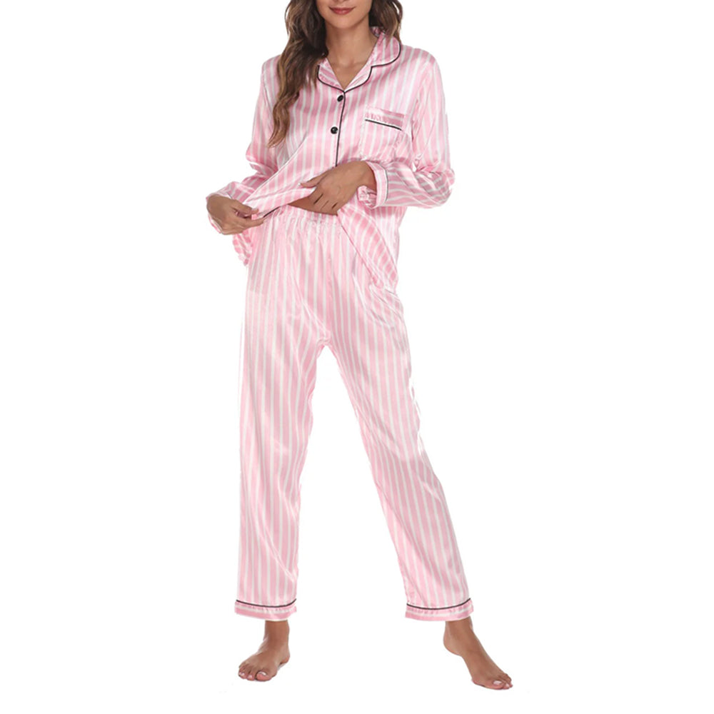 Print Satin Pyjamas Set-Stripes