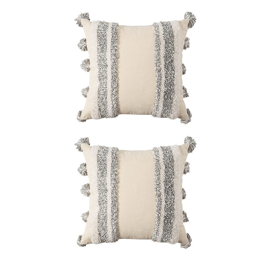 2Pcs Tufted Woven Boho Tassels Pillowcase-Style 4