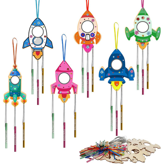 3D Rotating Rocket Wind Chime Kit for Kids Make Your Own Wind Chime Wooden Arts