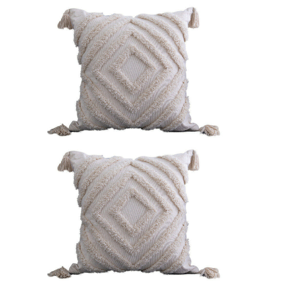 2Pcs Tufted Woven Boho Tassels Pillowcase-Style 3