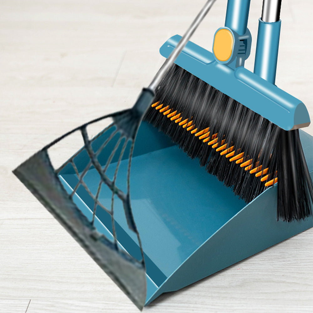 3Pcs Set of Plastic Broom with Foldable Standing Dustpan and Scraper Broom
