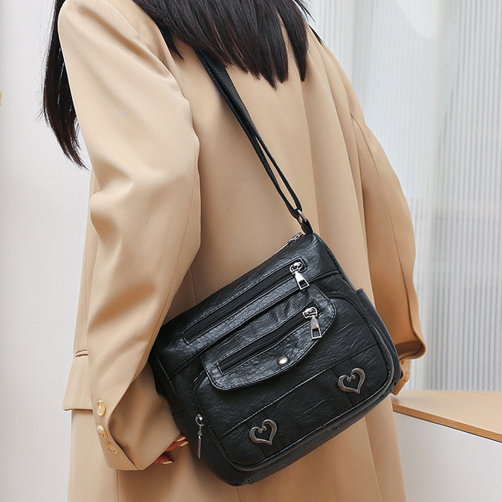 Retro Multi Pockets Crossbody Bag PU Leather Crossbody Shoulder Bag for Women